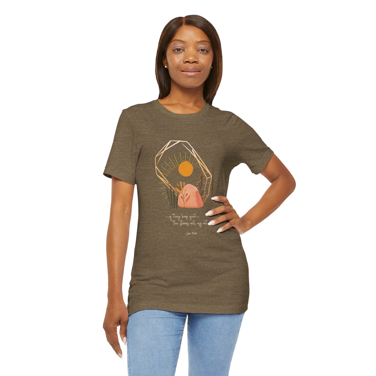 Christian T-Shirt - 'The Stones Will Cry Out' Luke 19:40 - Urban Faith Graphic Tee Boho - Modern Bible Verse Shirt for Women