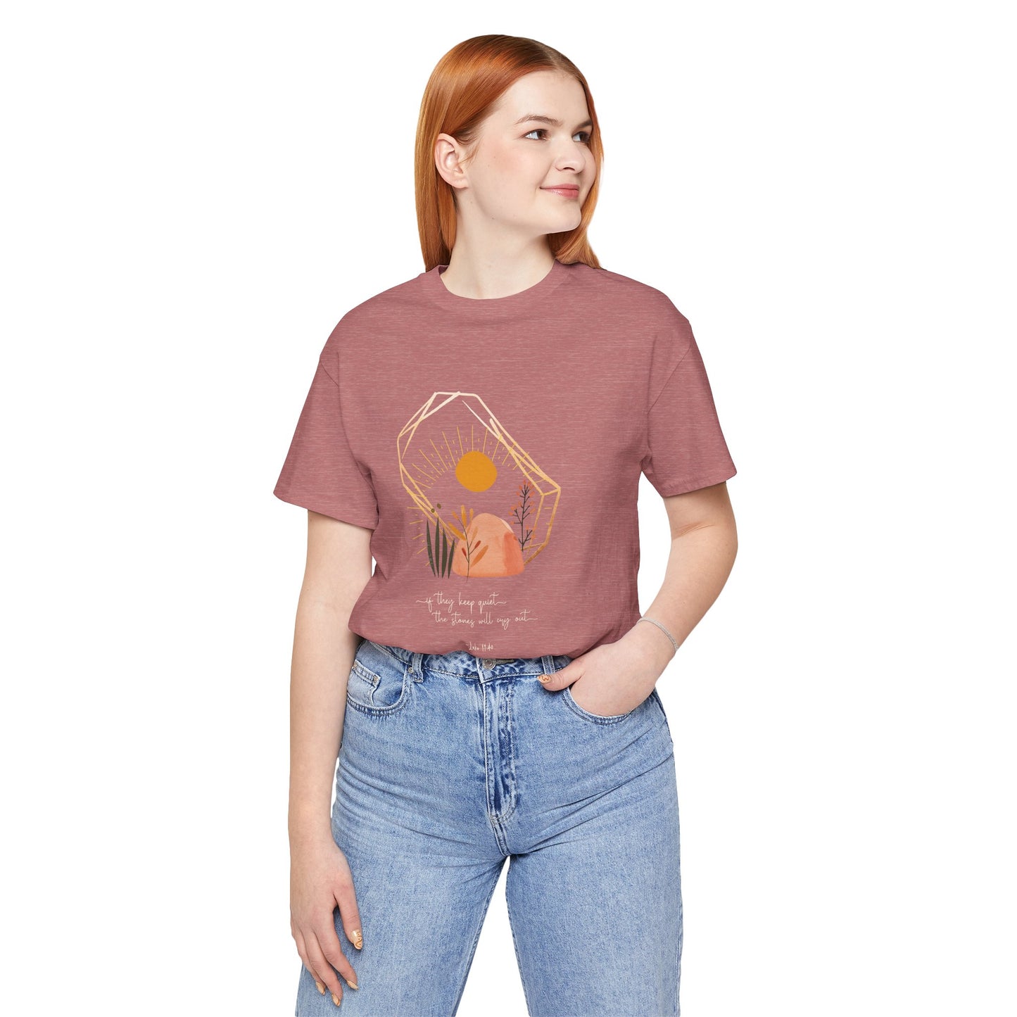 Christian T-Shirt - 'The Stones Will Cry Out' Luke 19:40 - Urban Faith Graphic Tee Boho - Modern Bible Verse Shirt for Women