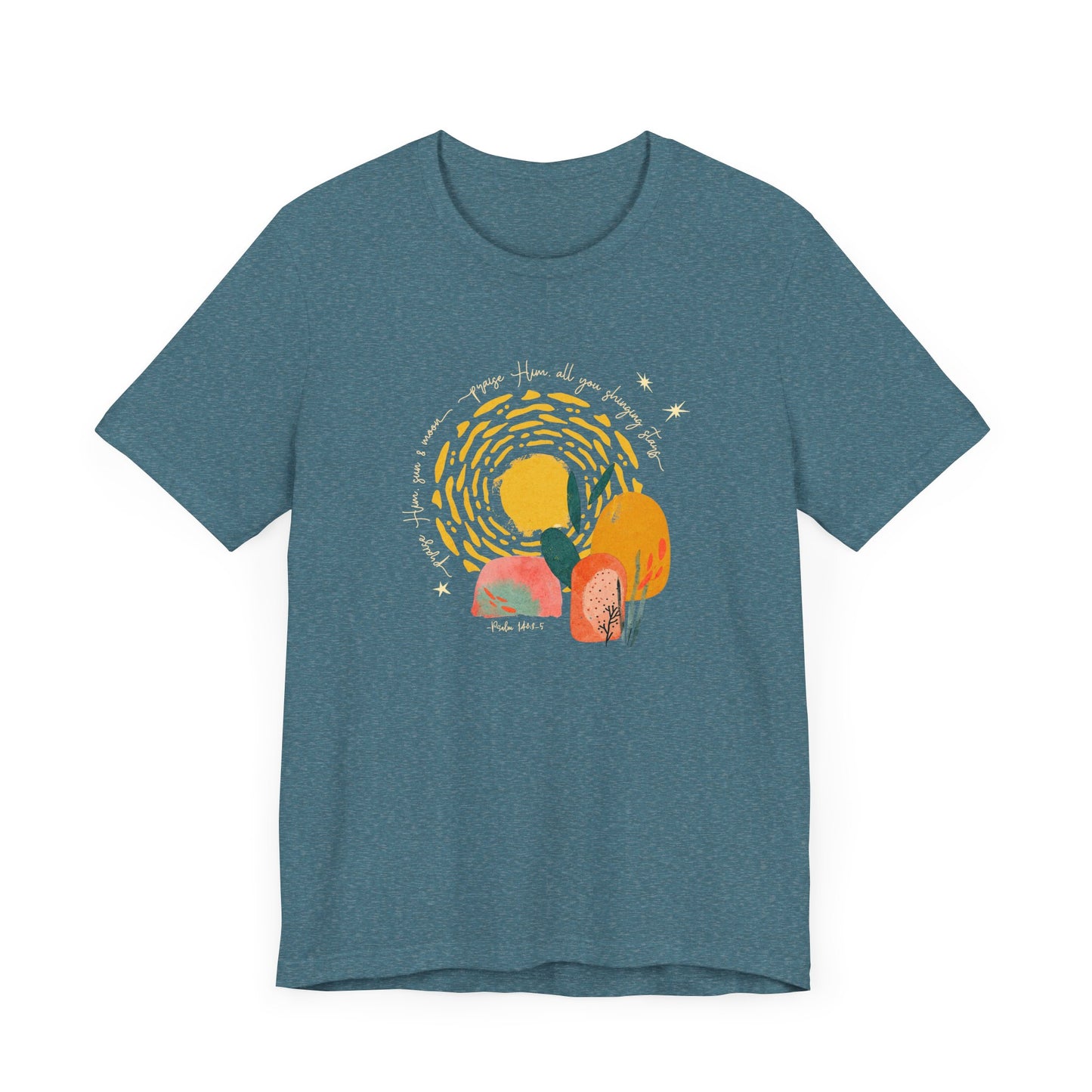 Praise Him Sun and Moon Shirt | Psalm 148:3-5 Christian Tee | Boho Nature Worship Shirt | The99.ink Faith Design | Bible Verse Shirt