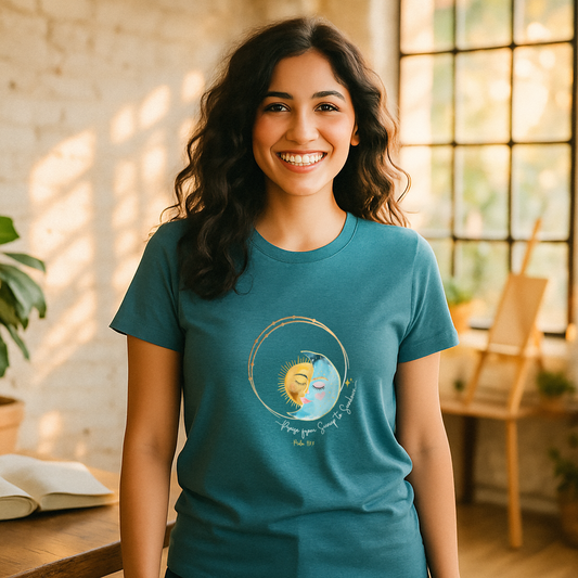 Praise from Sunup to Sundown Psalm 113:3 Christian T-Shirt | Moon and Sun Graphic Tee | Bible Verse Shirt | The99.ink Faith Apparel
