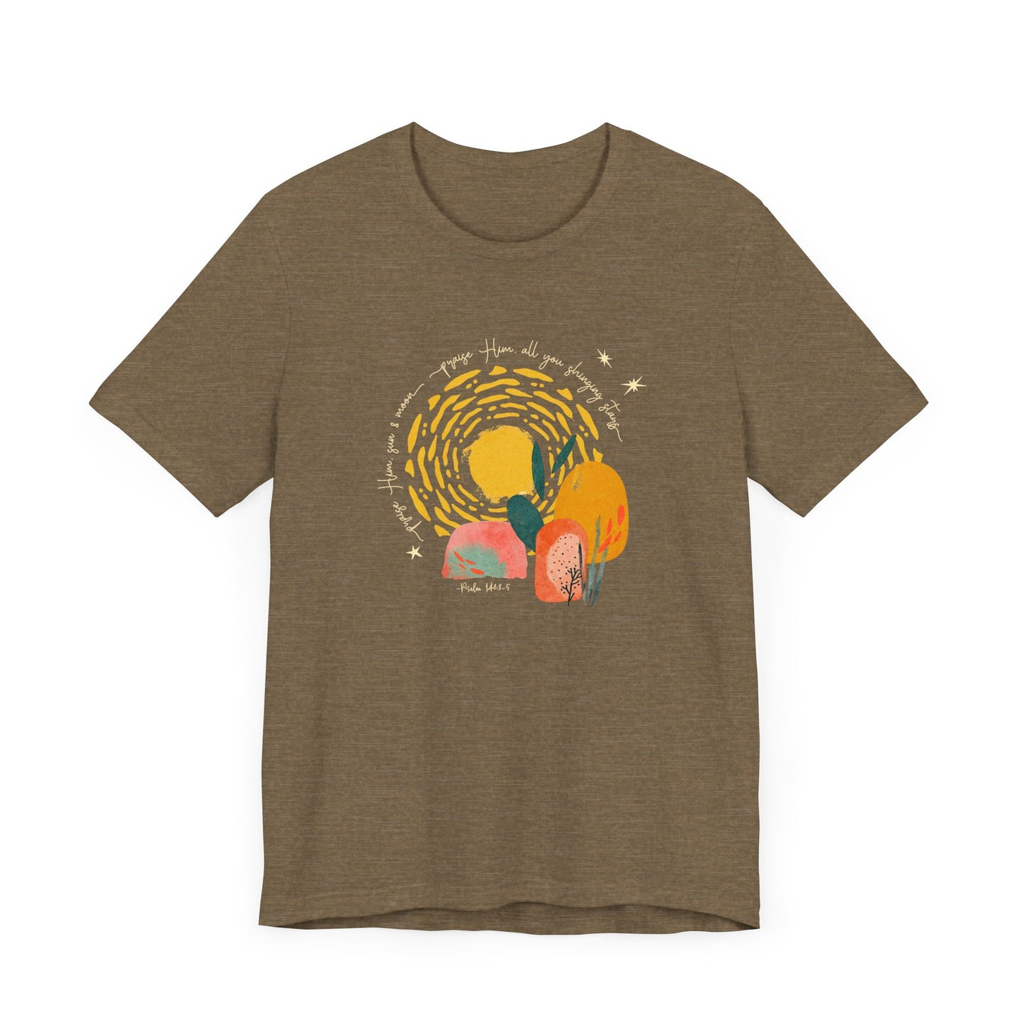 Praise Him Sun and Moon Shirt | Psalm 148:3-5 Christian Tee | Boho Nature Worship Shirt | The99.ink Faith Design | Bible Verse Shirt